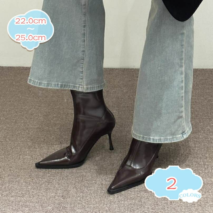 777円OFFクーポン ハイヒール ポインテッドトゥ ショートブーツ レディース ボタン サイドジッパー ピ..