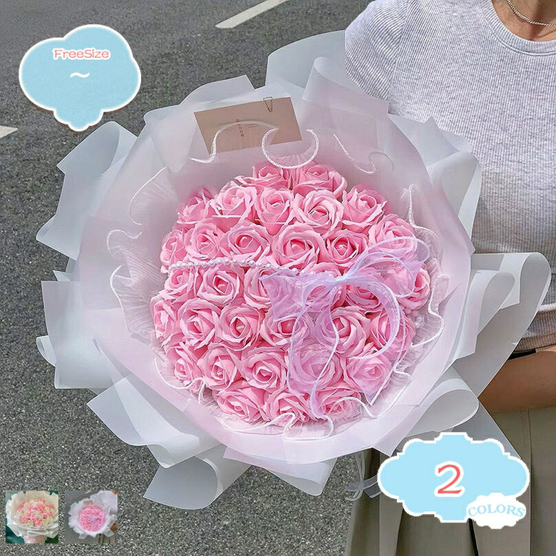 光る LED ライト 付き ソープフラワー 花束 フラワーソープ プレゼント ギフト シャボンフラワ せっけん素材で作られたお花 ほのかな香り バラ52本 卒業 卒業祝い 卒業式 卒業記念 先生 謝恩会 お別れ会 発表会 shopcp