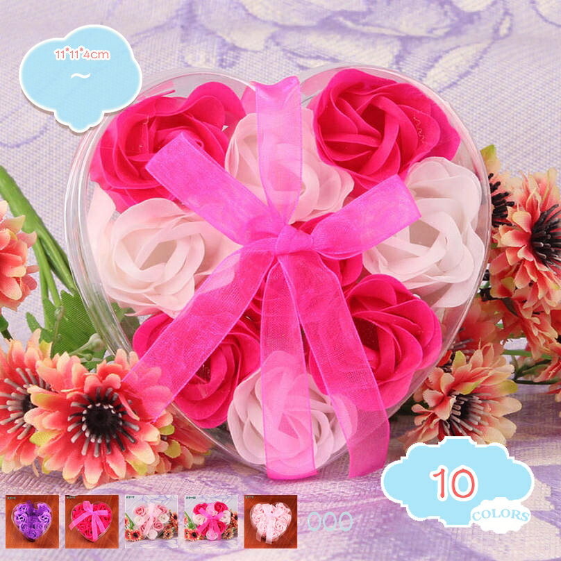 300円OFFクーポン バラ ソープフラワー 造花 ギフト 9輪 ハート形クリアPVCケース入り 石鹸 香り 枯れない花 フラワーアレンジメント おしゃれ バレンタインデー ホワイトデー 誕生日 母の日 プレゼント shopcp