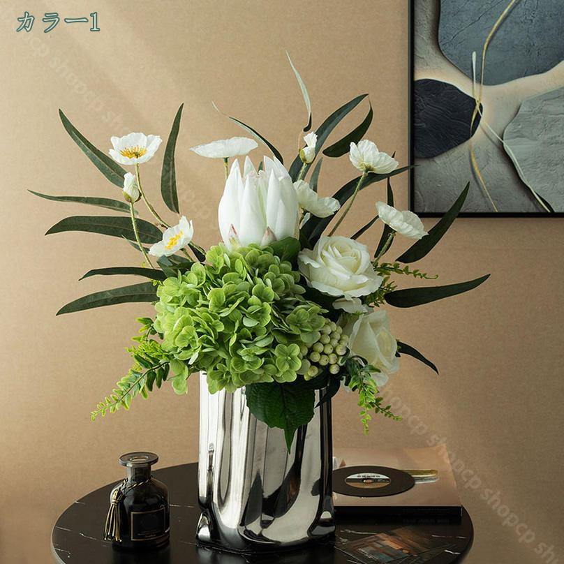 2000円OFFクーポン フェイクフラワー 造花 花瓶入り フェイクアジサイシルク 牡丹 ...