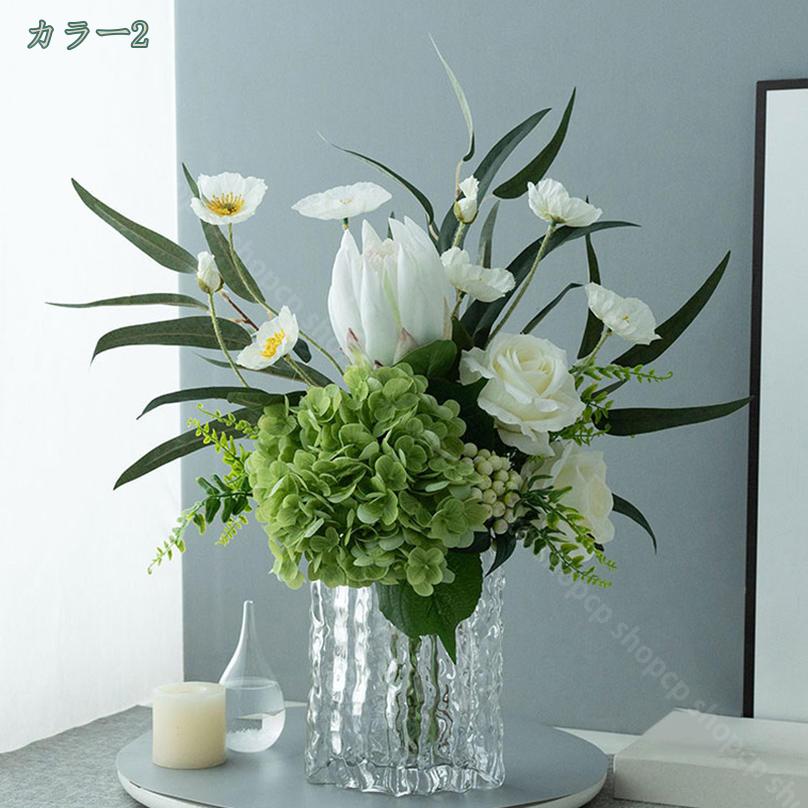 2000円OFFクーポン フェイクフラワー 造花 花瓶入り フェイクアジサイシルク 牡丹 ...