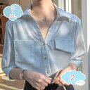 1650円OFFクーポン ブラウス レディース 5分袖 サテン シャツ 襟付き 夏 ゆったり 着痩せ スッキリ カジュアル 体型カバー きれいめ お洒落 可愛い 洗える トップス 通勤 定番 大人 デート 夏 上品 入園式 卒園式 入学式 卒業式 ワイシャツ shopcp