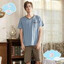 800円OFFクーポン パジャマ メンズ ポリエステル繊維 柔らかく軽い薄手の快適Tシャツ 2点セット 夏 無地パジャマ ホームウェア 適度なストレッチ ギフト...