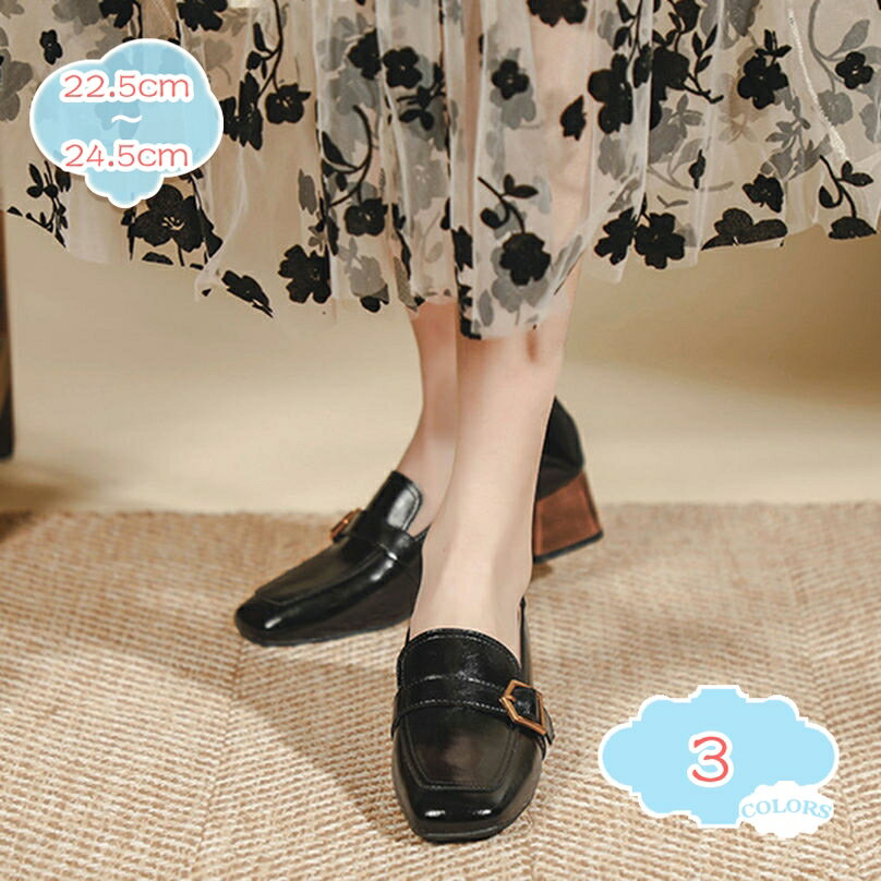 1000円OFFクーポン スリッポン ローファー カジュアルシューズ スクエアトゥ 4センチ ドレスシューズ 痛くない 歩きやすい ベルトバックル カジュアル レディース パンプス かわいい 美脚 上品 大人 シンプル おしゃれ オフィス 通勤 通学 shopcp