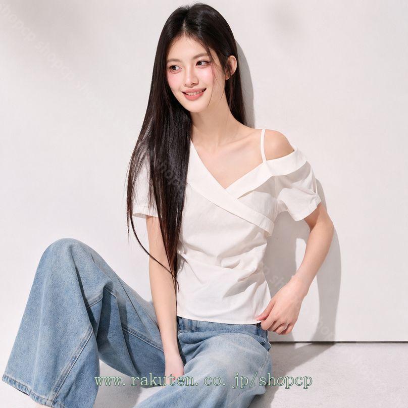 58%OFF衝撃セール★16010円⇒8005円! シャツ レディース 着痩せ 半袖 オフショル アシメ カシュクールブラウス ギャザー トップス Vネック 肩出し 細見え 無地 上品 フェミニン 大人可愛い カジュアル お呼ばれ 通学 通勤 大きいサイズ shopcp shopcp-10135445 CPショップ サンプル画像3