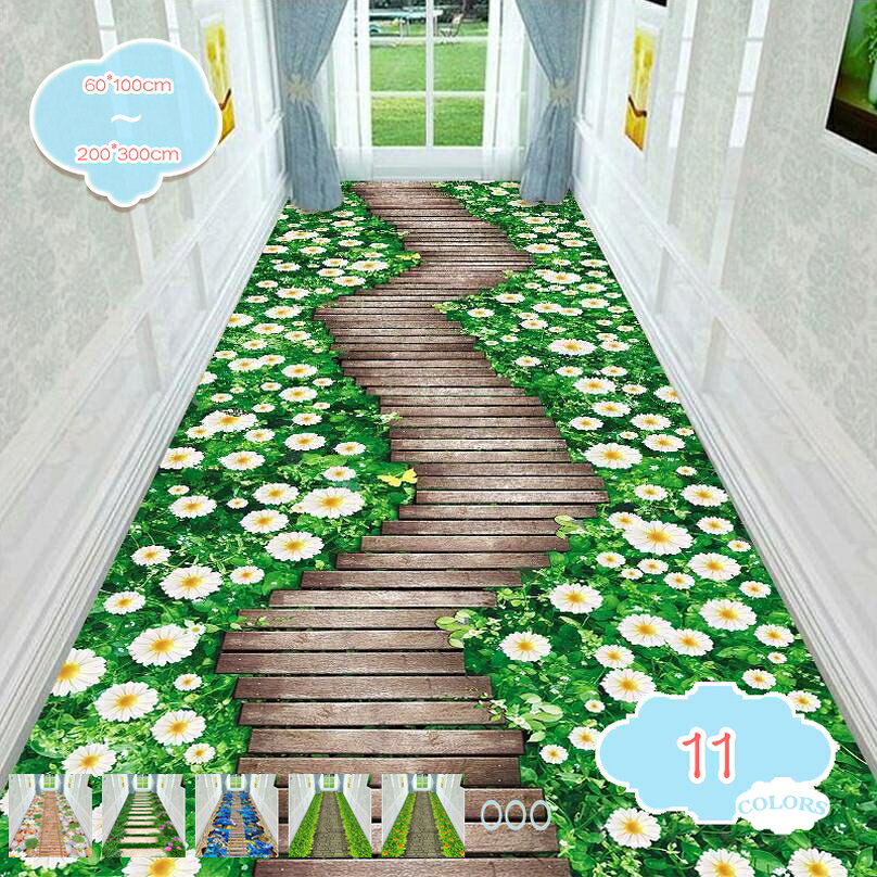 1000円OFFクーポン 北欧風 ラグ ロングカーペット 廊下敷き 花柄 花模様 姫系 廊下 カーペット 折り畳み オフィス用 マット 階段カーペットマット 耐磨耗性 吸水速乾 滑り止め かわいい おしゃれ 廊下マット オールシーズン可 敷物 shopcp