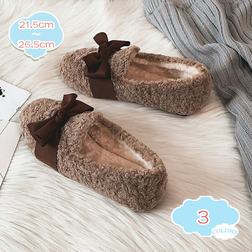 リボン ローファー レディース モカシン 暖かい あったか もこもこ 暖か 防寒 靴 ファー レディース シューズ パンプス 防寒 モカシン フラットシューズ ルームシューズ スリッポン 防寒 履きやすい ママ 走れる shopcp