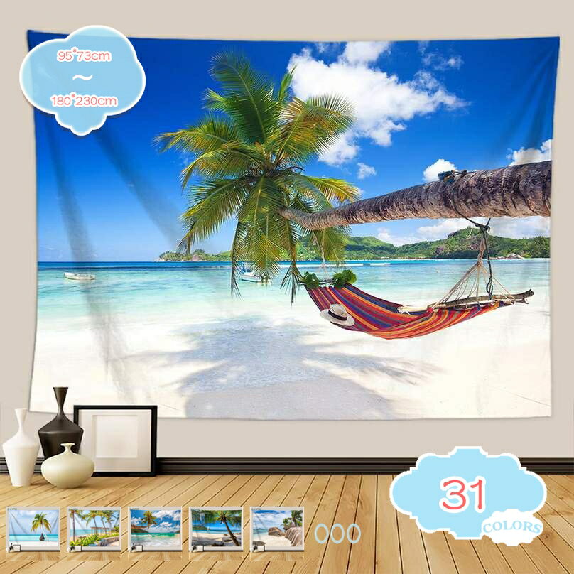 南国風インテリア 自然風景タペストリー 青い空と海 ビーチ インテリア 多機能壁掛け 飾りつけ 新生活 背景 ハワイ 海 アウトドア キャンプ かわいい リゾート カフェ キッチン リビング 部屋 玄関 階段 トイレ 内装 shopcp