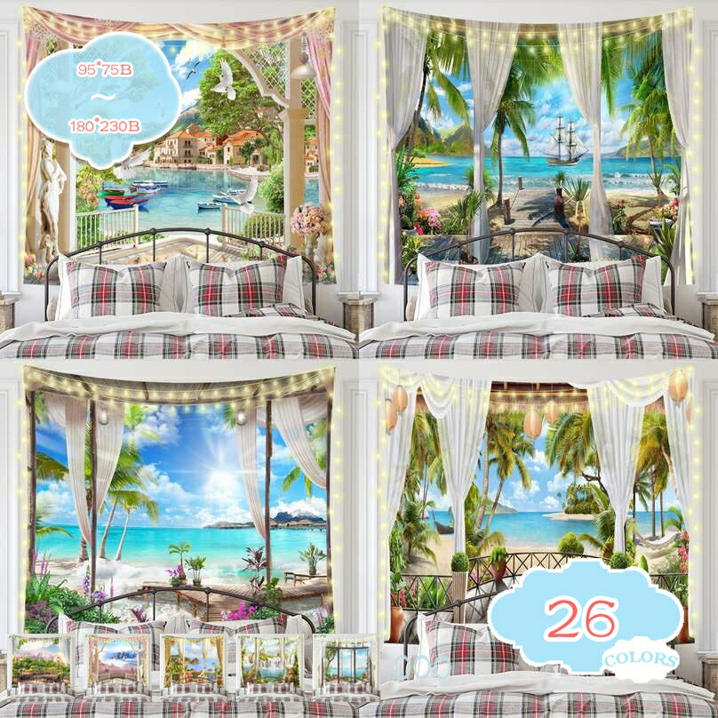 タペストリー インテリア 海 ヤシの木 リゾート 窓 風景 大判 大きい だまし絵 癒し おしゃれ 幻想的 部屋 飾り付け 景色 布ポスター 背景布 ファブリックポスター インスタ映え デコレーション 壁 写真 自然 ファンタジー shopcp