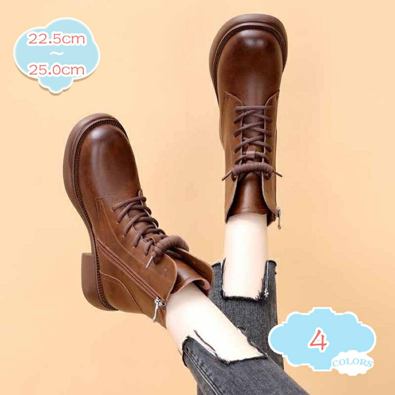 500円OFFクーポン ブーツ ショートブーツ レディース 袴ブーツ 編み上げブーツ 黒 レースアップブーツ ..