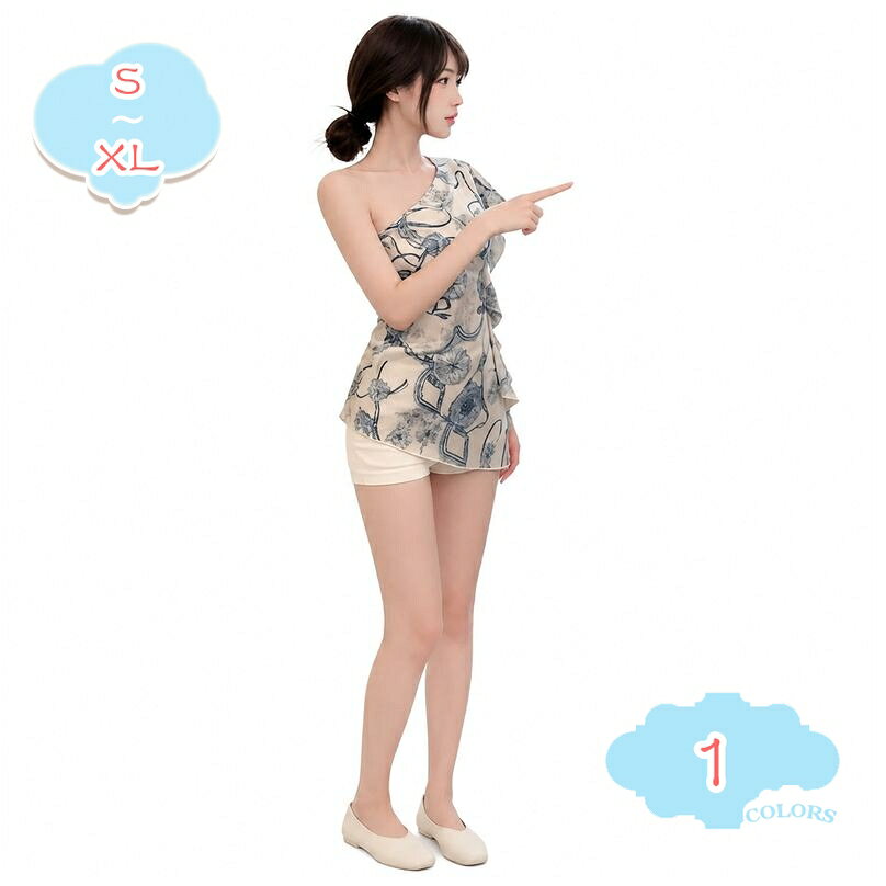 500円OFFクーポン ワンピース レディース 体型カバー 着痩せ ミニ丈 ワンショルダー アシンメトリー レトロ 青花柄 フリル ドレス スリム セクシー 肩出し ノースリーブ デザイン性 お出かけ デート 春 夏 shopcp shopcp-10140336 CPショップ パッケージ画像