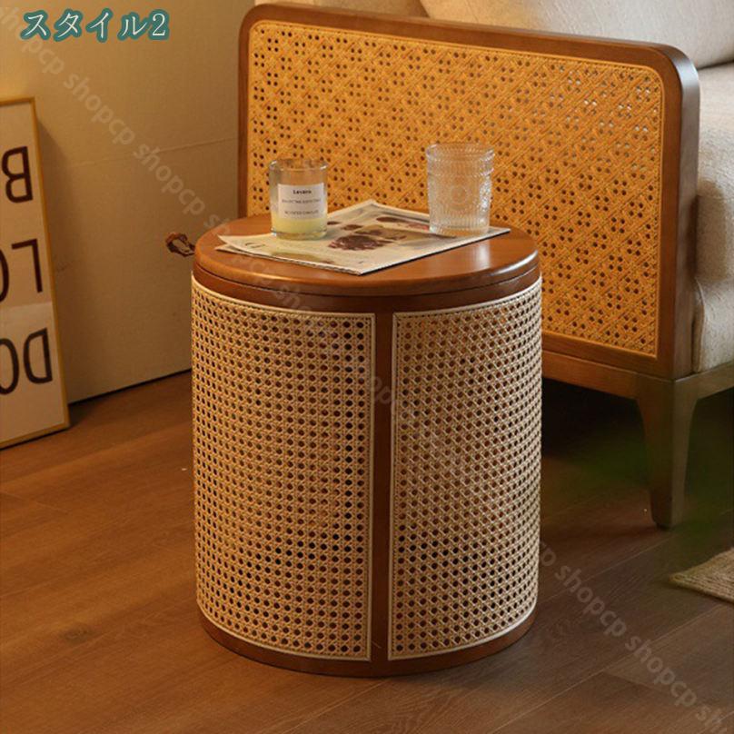 1000円OFFクーポン 籐製 サイドテーブル 無垢材 リビングルーム 小型 コーヒーテーブル アンティーク ラウンド 円形 家庭用 ソファ サイドボード 収納家具 ラタン サイドテーブル 飾り台 心地よい手触り 収納しやすい 多機能 shopcp