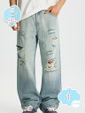 1650円OFFクーポン デニムパンツ メンズ デニム ダメージデニム バギーパンツ ジーンズ ジーパン ストレート ワイド リラックス ヴィンテージ加工 春 夏 shopcp