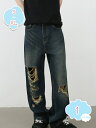800円OFFクーポン デニムパンツ メンズ ボトムス パンツ デニムパンツ クラッシュデニム バギーパンツ ワイドデニム ダメージ加工 春 夏 shopcp