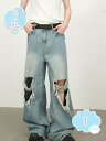 800円OFFクーポン デニムパンツ メンズ ボトムス パンツ デニムパンツ クラッシュデニム バギーパンツ ワイドデニム ダメージ加工 春 夏 秋 shopcp