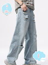 1650円OFFクーポン デニム パンツ メンズ ワイドパンツ ゆったりロングパンツ 春夏 ガチョウパンツ おしゃれ ジーンズ gパン ダメージ加工 メンズデニムパンツ shopcp