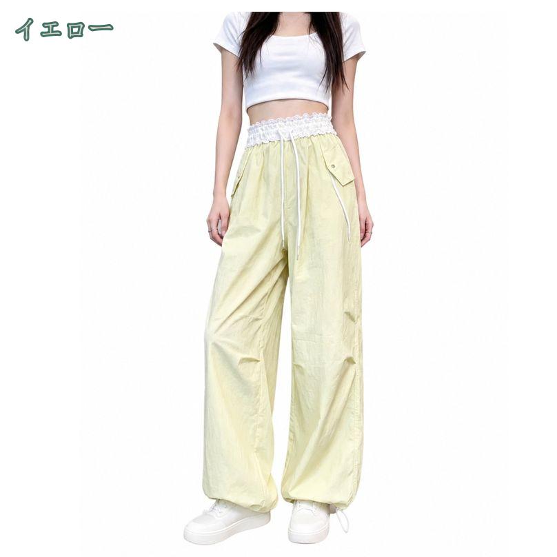 300円OFFクーポン カーゴパンツ レディース 体型カバー 着痩せ見え ワイドパンツ ウエストレース 切り替え ロング ゆったり パラシュート カジュアル ワーク ストリート系 裾ドロスト 美脚 脚長効果 薄手 通気性 shopcp shopcp-10134525 CPショップ サンプル画像3