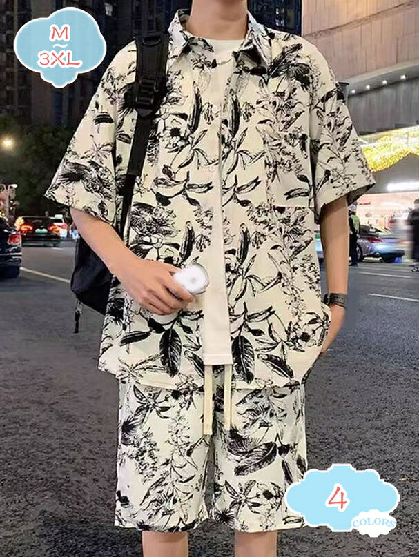 800円OFFクーポン 上下セット メンズ 大きいサイズ 軽量 セットアップ 開襟 通気性 薄手 おしゃれ 半袖シャツ ショートパンツ 夏服 軽い 快適 カジュアル ルームウェア 旅行 通勤 お出かけ 短パン シンプル 無地 リラックス プレゼント shopcp