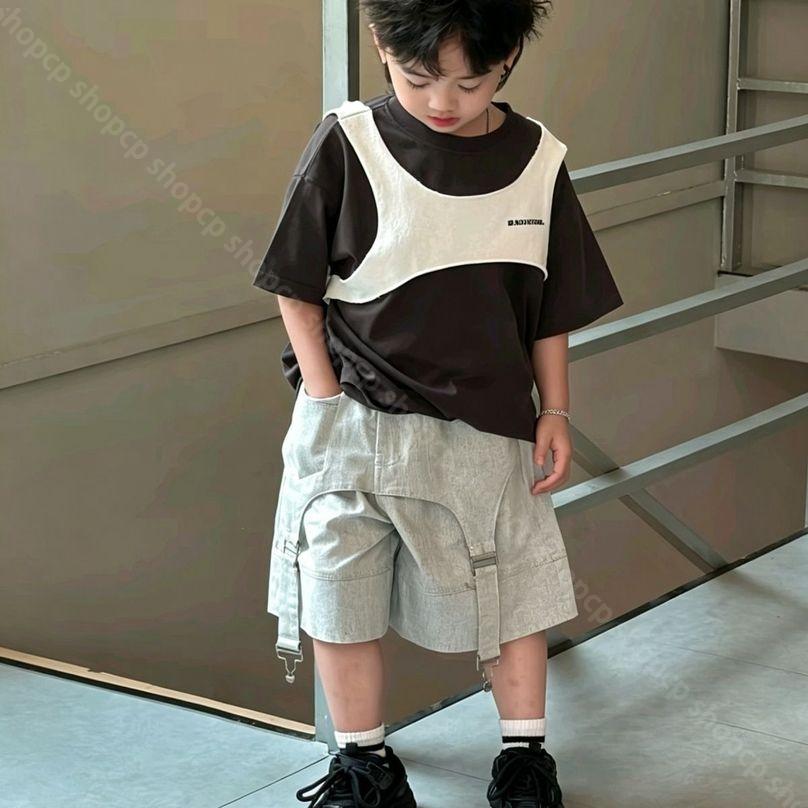 1000円OFFクーポン ボーイズ 上下セット 子供服 ゆったり 半袖Tシャツ デニム風 ハ...