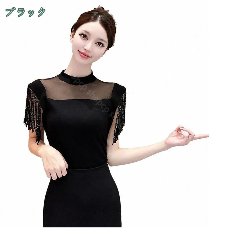 500円OFFクーポン 着痩せ トップス カットソー ノースリーブ シースルー 切り替え フリンジ ハイネック インナー きれいめ 上品 細見え ゆったりサイズ フォーマル デート カジュアル レディース shopcp shopcp-10133765 CPショップ サンプル画像2
