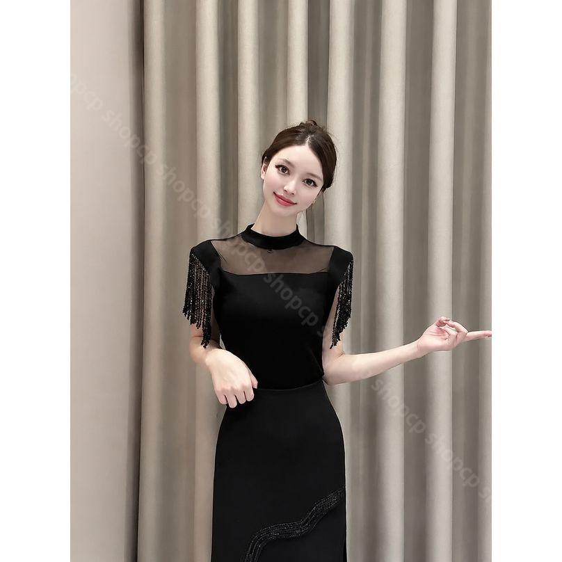 500円OFFクーポン 着痩せ トップス カットソー ノースリーブ シースルー 切り替え フリンジ ハイネック インナー きれいめ 上品 細見え ゆったりサイズ フォーマル デート カジュアル レディース shopcp shopcp-10133765 CPショップ サンプル画像3