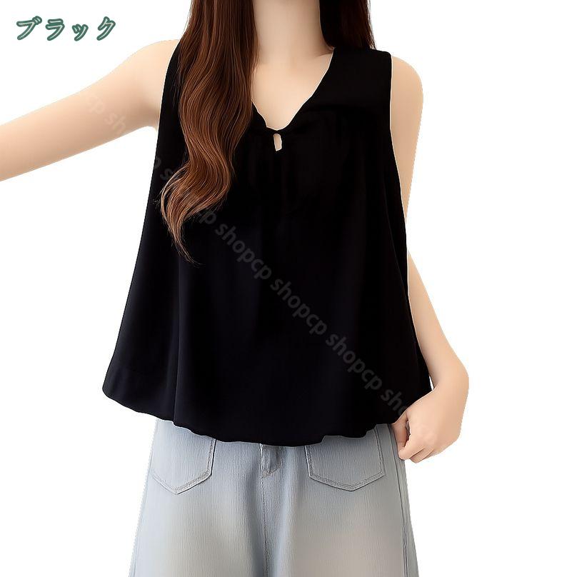 58%OFF衝撃セール★13412円⇒6706円! 体型カバー ノースリーブ シャツ レディース 着痩せ スキッパー襟 ノースリーブブラウス バルーンシルエット ゆったり 大きいサイズ リボン トップス 涼しい 夏服 通勤 お出かけ shopcp shopcp-10132769 CPショップ サンプル画像2