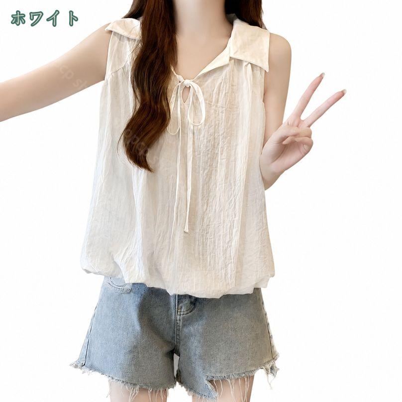 58%OFF衝撃セール★13412円⇒6706円! 体型カバー ノースリーブ シャツ レディース 着痩せ スキッパー襟 ノースリーブブラウス バルーンシルエット ゆったり 大きいサイズ リボン トップス 涼しい 夏服 通勤 お出かけ shopcp shopcp-10132769 CPショップ サンプル画像3