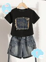 800円OFFクーポン セットアップ キッズ ベビー服 女の子 デニム 子供服 トップス ハーフパンツ こども おしゃれ 可愛い 2点セット 春 夏 カジュアル...
