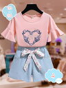 1650円OFFクーポン 子供服 女の子 セットアップ 夏服 おしゃれ 上下セット キッズ 半袖シャツ ショート丈 2点セット 普段着 通学着 お出かけ パンツ...