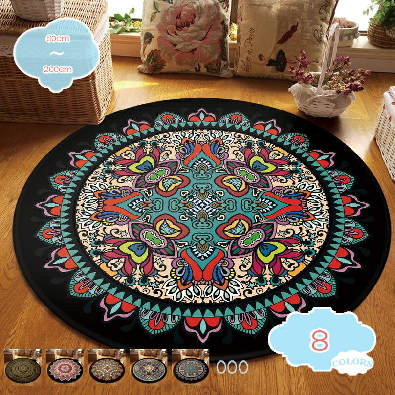 777円OFFクーポン ラグ カーペット 薄い 屋内 おしゃれ ペルシャ風 レトロモダン 欧米 宮廷風 北欧デザイン ルームマット 滑り止め付き 青 緑 黒 円形ラグ 洗える 花柄 カーペット おしゃれ フラワー柄 丸型 ラグ リビング エレガント shopcp