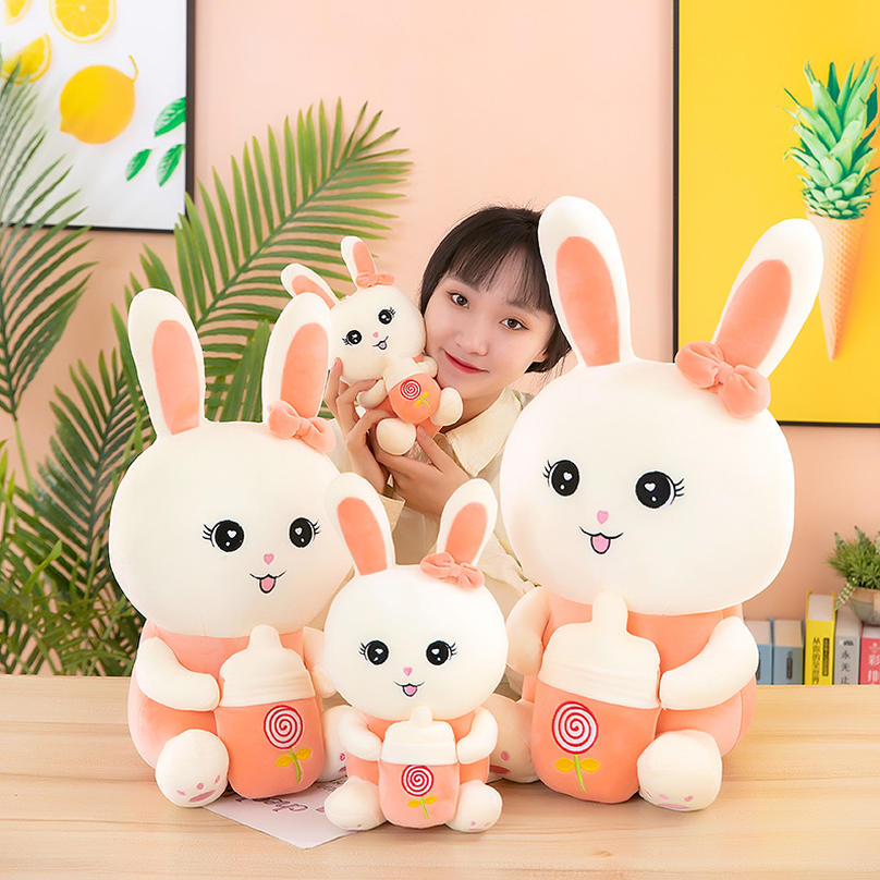 ウサギ 抱き枕 可愛い 哺乳瓶 兎 ぬいぐるみ ロング枕 アニマルクッション ふわふわ 柔らかい 添い寝 ..
