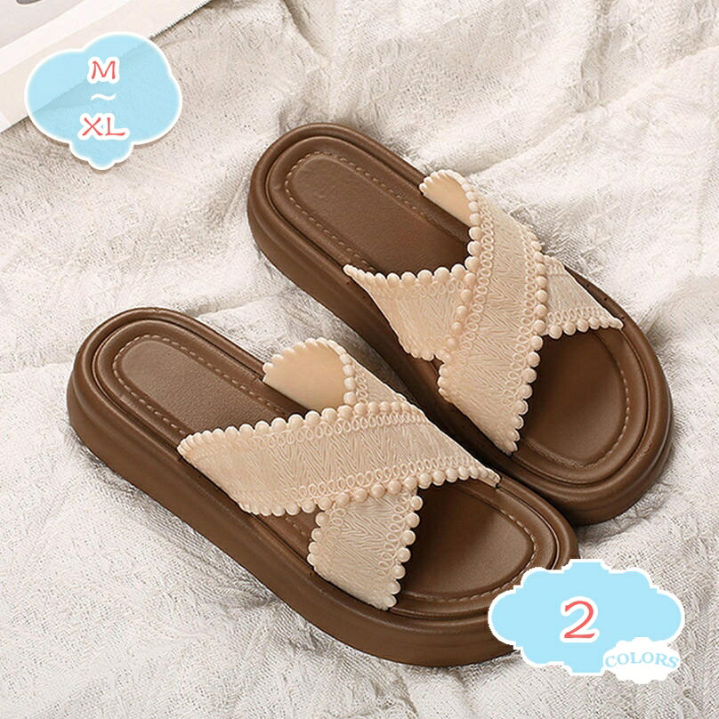 300円OFFクーポン つっかけサンダル ミュール クロスストラップ レディース ビーチサンダル 前厚 厚底 スリッパ 海辺 リゾート 防滑 歩きやすい 疲れにくい 柔らかい ウェッジソール ヒール ペタンコ オープントゥ ローヒール フラットサンダル shopcp