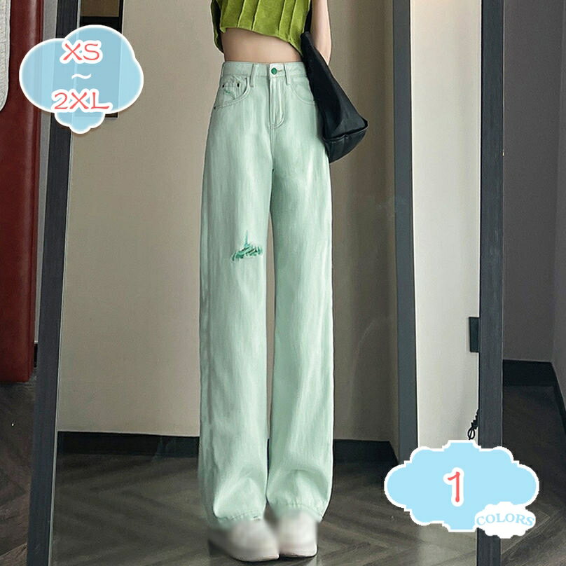 ダメージジーンズ レディース デニムパンツ ワイドパンツ ストレートパンツ ハイウエスト 春夏 デニムパンツ ボトムス 着痩せ 脚長 美脚 おしゃれ ストリート系 ゆったりめ 大きめ ナチュラル ズボン 快適 shopcp