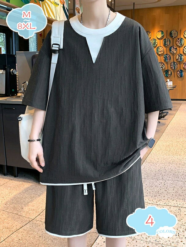 表地：ポリエステルメイン素材：ポリエステル【セット内容】Tシャツ+ハーフパンツ。トップスが着るだけでこなれ感をアップしてくれます。ショーツは太ももにスキマができるようにワイドシルエットで仕上げました！【快適生地】Tシャツセットは、肌に優しい柔らかな素材で作られています。自然な感触を提供し、通気性も抜群です。暑い日でも快適な着心地を提供し、吸汗速乾性も備えています。【便利なディテール】ウェストはゴムと紐で調節しやすくなって、リラックス感とストレスフリーでフィットな穿き心地。両サイドにポケットをしっかりと配置、機能性もアップ！【ロングシーズン】春から秋までロングシーズン使えるシンプルな半袖夏服メンズセットアップです！生地感は柔らかくて触り心地が良く、長時間の着用でも窮屈感がなく、着心地が抜群です。【適用の場合】夏を遊ぶ旬コーデで、着回し自在、年齢を選ばず、日常着・通勤通学・部屋着・カジュアルコーディにもスポーツ・アウトドアにも活躍できる ジャージ メンズ 上下セット です。【商品仕様】 素材：ポリエステル、その他 対象：メンズ サイズ：M-8XL （単位：cm）サイズ表によって選択ください。　 季節：春 夏 秋 セット内容：半袖tシャツ＆ショートパンツ2点セット 【選ばれる理由】 盛夏に向けて通気性が良い素材を使用。 軽くてサラッと着れる肌触りのいい生地なので、ごわつきなく着用できるシャツセットアップです。 シーズンや流行に左右されないクルーネックのビッグTはメンズなら何枚でも持っていたい商品。 半袖＆短ズボンならではの開放感で、 蒸し暑い夏の夜も快適にお過ごいいただけます。 上下別で活用いただけるので、これ1着で色んなコーデを楽しめます！ ウエストはゴムで 適度に効いて、紐付きで便利です。 野暮ったくなり過ぎず、楽に履いていただける採寸にこだわりました。 【注意事項】 ※表示サイズがある場合、多少の誤差(約1-3cm、)が生じる場合がございます。 ※製造上、細かな汚れやシワ糸のほつれが発生する場合がございます。 ※モニターの発色の具合によって実際のものと色が異なる場合が御座います。 【関連キーワード】セットアップ 2点セット 大きいサイズ 小さいサイズ カジュアル リクルート 卒園式 卒業式 入学式 入園式 お宮参り 七五三 結婚式 パーティー 謝恩会 通勤 服装 スカート パンツ 春 夏 秋以下の用語は検索参考用であり、商品内容の詳細説明ではございませんレディース 春 トップス きれいめ セットアップ スカート 春服 レディース セットアップ スカート 50代 春夏ロングジャケット 春 スエット スカート 春 大きいサイズセットアップ メンズ 夏 大きいサイズ 夏服 メンズ 大きいサイズ セットアップ パッツ メンズ大きいサイズ夏物セットアップ 上下 部屋着ゆったり 父の日 プレゼントセットアップ メンズ 大きいサイズ 春 春服 メンズ 大きいサイズ セットアップ メンズ春物セットアップ大きいサイズ 5l 6l 半袖 ベロア 緑 スーツ 春 スーツ ジャージ セットアップジャージ 上下セット メンズ 半袖 セットアップ カジュアルト レーニング スポーツウェア 夏服 メンズ 上下セット 夏 セットアップ メンズ 部屋着 夏服 ジャージ メンズ
