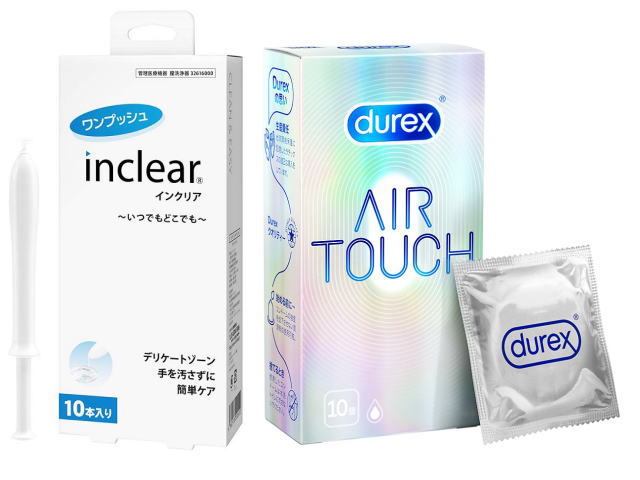 【あす楽】【膣洗浄器】インクリア（inclear）10本入　＋　コンドーム デュレックス エアタッチ 【スタンダード】 天然 ゴム ラテックス製 潤滑ゼリー付き 10個入 durex condom