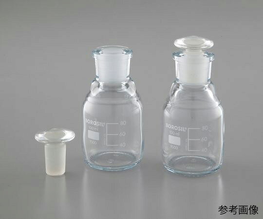 栓付試薬瓶（目盛付き）　100mL 1500016 その他■特徴■●目安目盛付きで、内容量が一目で確認できます。■仕様■●容量（mL）：100●胴径×高さ※（mm）：φ56×105●NS（mm）：14/23●目盛範囲（mL）：40〜80●材質：硼珪酸ガラス●目盛・書き込みスペース付き●目盛単位：20mL●栓付属●EN　ISO　4796-2適合●※高さは栓を含まず。