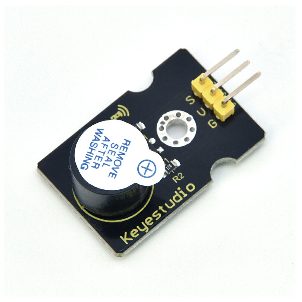 アクティブブザー（Arduino用）Arduino標準 KS0018 Keyestudio■特徴■●電子ブザーにより、決まった音程で鳴ります。■仕様■●接続：Arduino標準●★入数：1セット