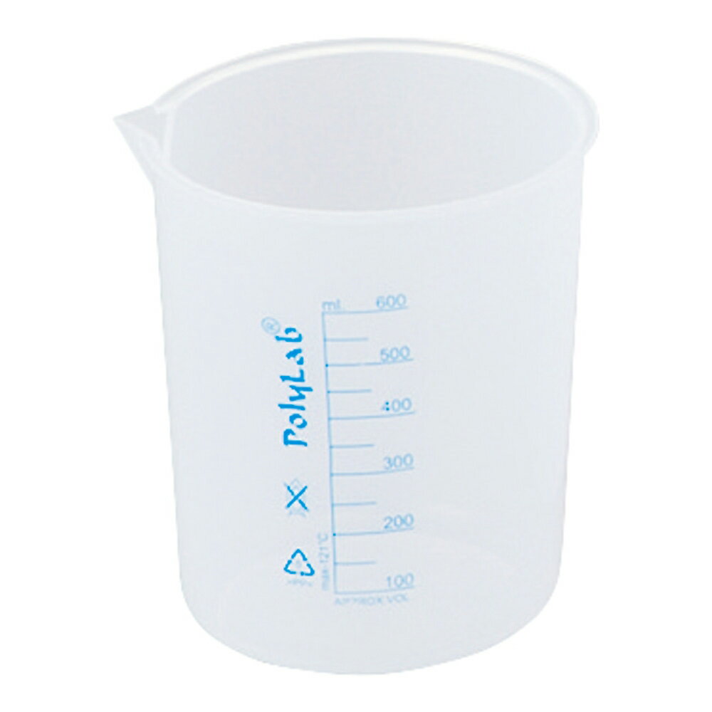 Polylab プラスチックビーカー（青目盛付き・PP製）500mL 11154 1個