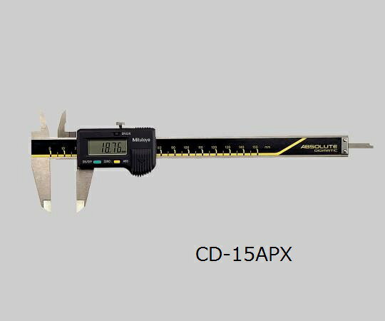 デジマチックキャリパ 校正証明書付 CD-20APX アズワン■特徴■●ABS（絶対）スケールにより、電源ONごとの原点あわせが不要です。■仕様■●最小表示量：0.01mm●器差：±0.02mm●繰り返し精度：0.01mm●電源：ボタン電池SR44×1個（テスト用付属）●測定範囲（mm）：0〜200●重量（g）：198