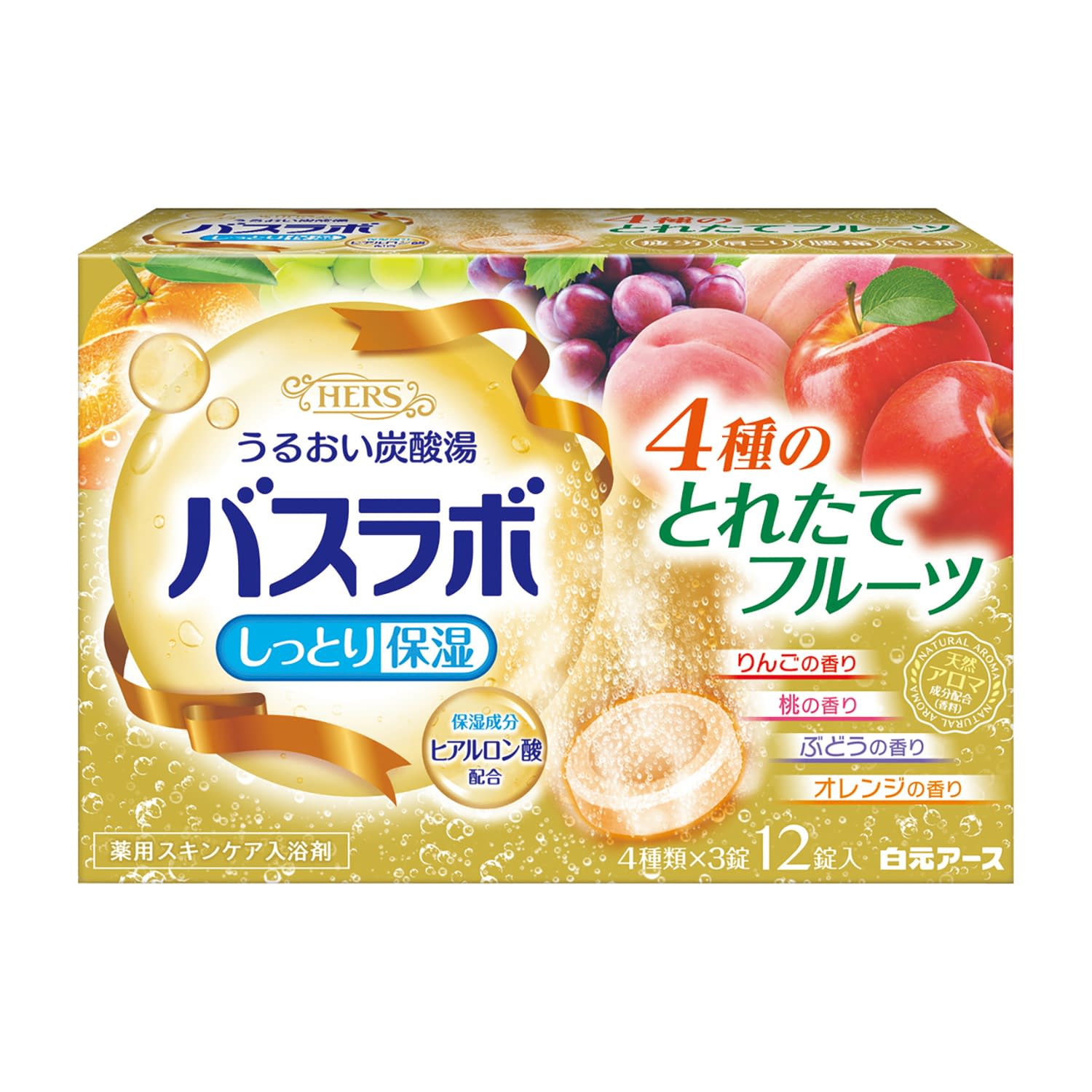 【16個セット】白元アース 薬用入浴剤 HERSバスラボ（12錠 4種のとれたてフルーツ（りんご、桃、ぶどう、オレンジ） HERSバスラボ21299-0(トレタテフルーツ)