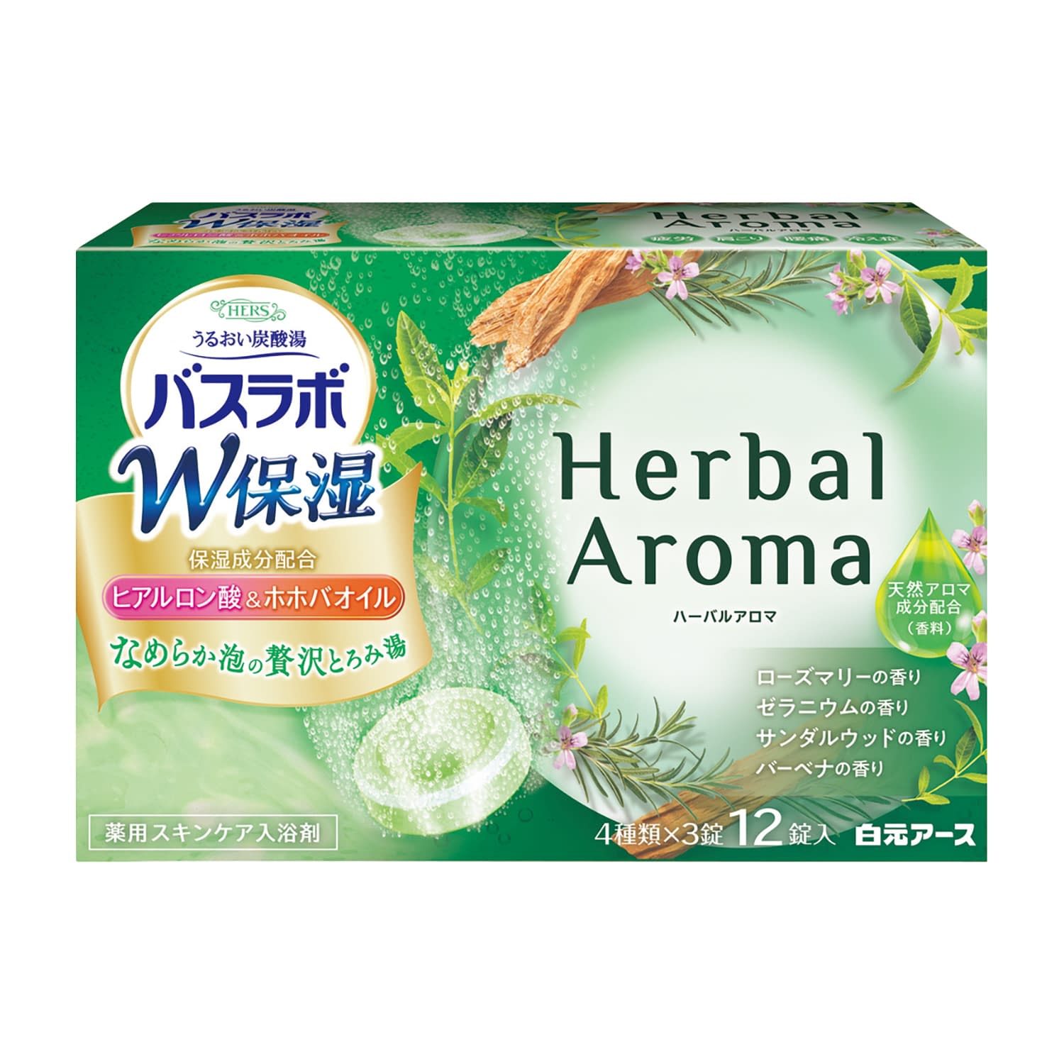 【16個セット】白元アース 薬用入浴剤 HERSバスラボ（12錠 W保湿 HerbalAroma（ローズマリー、ゼラニウ..
