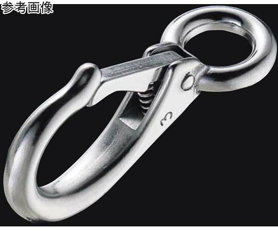 ●ステンレス製のアイ部分が固定されたスナップフックです。ステンレス製で、耐蝕性、耐熱性に優れているナスカン金具です。●材質：SUS304ステンレス●質量（g）：122●D（mm）：7.5●L（mm）：97●W（mm）：48●S（mm）：16●d（mm）：19●t（mm）：10●使用荷重（kg）：50●画像は代表画像となります。●コード番号：0629-02005