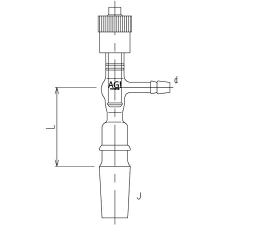 旭製作所 高真空グリースレスバルブ付排気管 オス 高真空グリースレスバルブ 芯棒材質：PTFE　SQG-24/40 1個 2490-4L-9