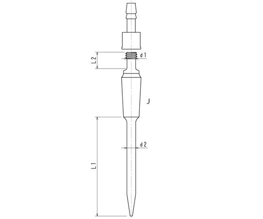 ●L1は注文時にご指示下さい。●ウォーターコネクターの詳細はコードNo.2056 ウォーターコネクター（セット） をご覧ください。●J：19/38●L1：製作時指示●L2：40●d1：Φ8●d2：Φ8