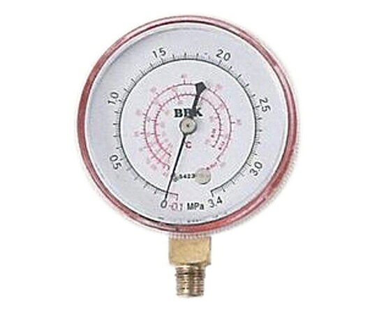 ●R-22用の低圧側ゲージです。●ゲージ外径(mm)：φ68●取付ネジ：1/8NPT●表示圧力(MPa)：-0.1〜3.4●色：赤