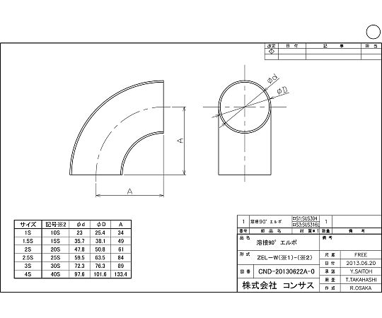●JIS-G3447ステンレス鋼サニタリーパイプに準じた配管部品です。●サニタリー配管用の溶接90°エルボ。●ロングタイプもあります。●内外面研磨仕様。●様々なステンレスサニタリー配管用に最適。●材質：304●サイズ：1S