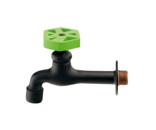 カクダイ 泡沫胴長横水栓　マットブラック・ライムグリーン 1個 702-225-DG