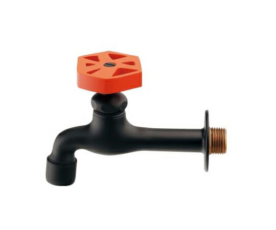 カクダイ 泡沫胴長横水栓　マットブラック・オレンジ 1個 702-225-DR