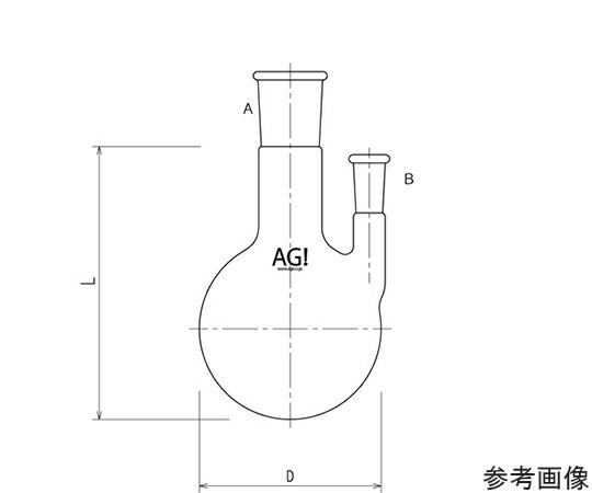 ●容量：3,000mL●寸法（mm）●▼A：34/45●▼B：29/42●▼D：Φ200●▼L：270●▼※L寸法は目安寸法です。