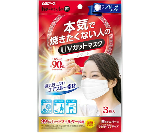 ●夏の気になる紫外線対策に。さり気なく使えるプリーツタイプ。●通気性が良く、ムレにくくさわやかな使い心地。●対象：風邪・花粉・ほこり等●素材：本体・フィルタ部／ポリプロピレン、ポリエチレン、ポリエステル、耳ひも部／ナイロン、ポリウレタン●※蛍光染料は使用していません。